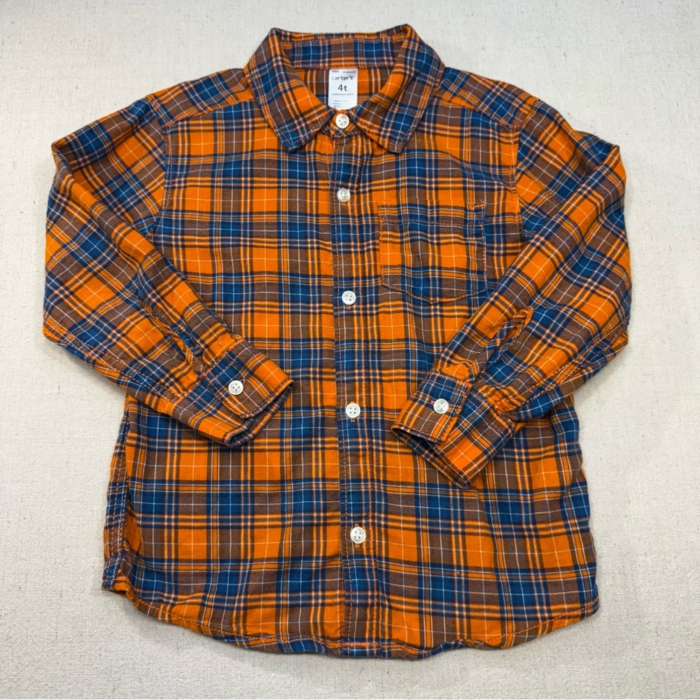 Carter's Orange and Blue Plaid Button-Down Shirt - Size 4T